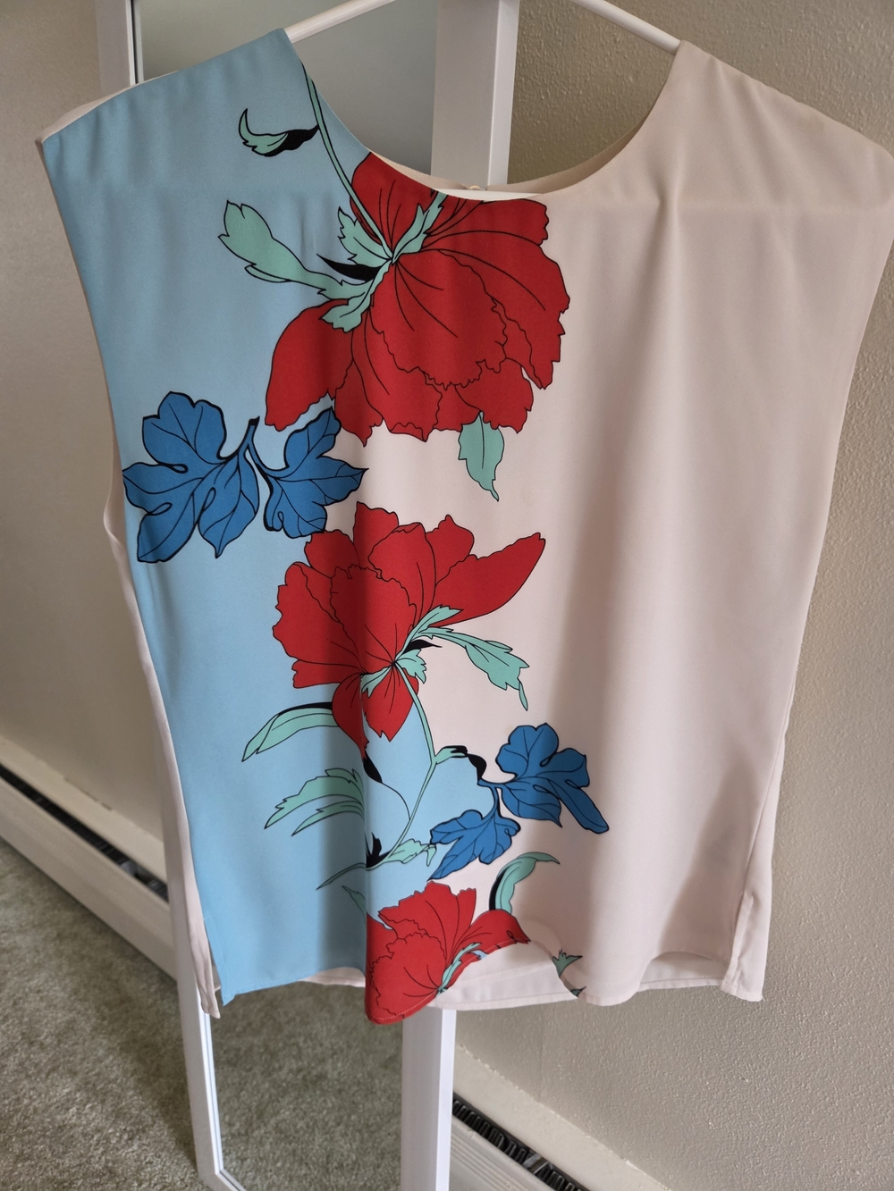 Oasis Split-Panel Floral Sleeveless Tunic - Red, Blue & Cream